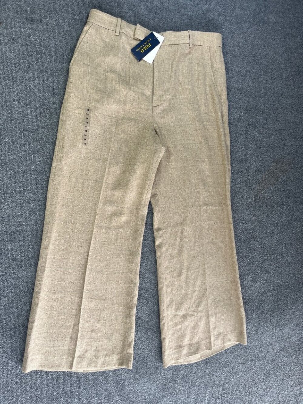 Ralph Lauren Polo Beige Herringbone Dress Pants Size 14 Women's Wool & Silk